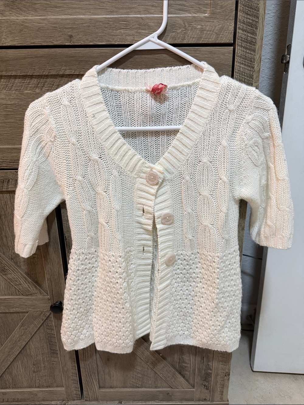 Derek Heart Cream Cable-Knit Short Sleeve Button Cardigan